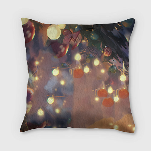 Подушка квадратная Лошадка любуется новогодними лампочками / 3D-принт – фото 2
