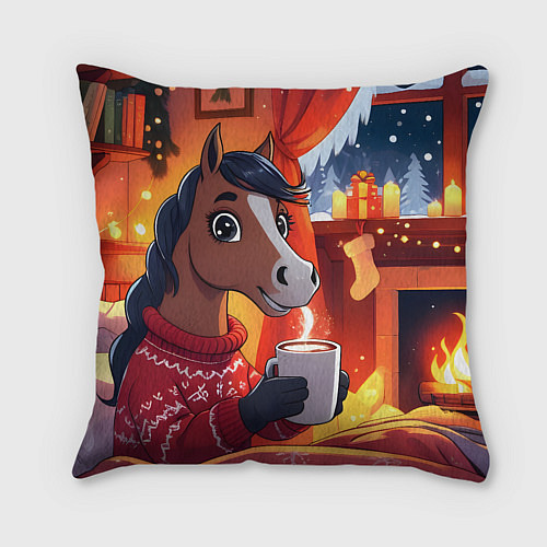 Подушка квадратная Лошадка зимним вечером / 3D-принт – фото 2