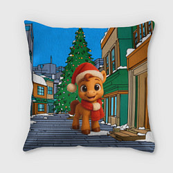 Подушка квадратная Новогодняя лошадка и елка, цвет: 3D-принт