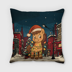 Подушка квадратная Лошадка в новогодней гирлянде