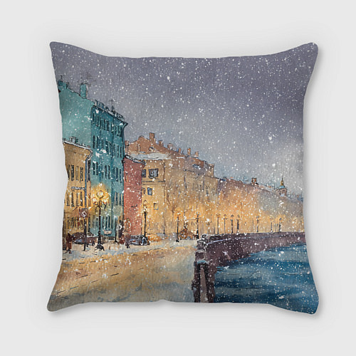 Подушка квадратная Санкт-Петербург - снегопад / 3D-принт – фото 2