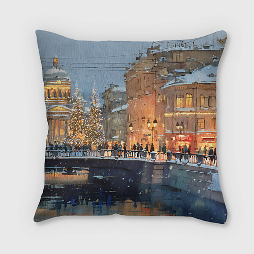 Подушка квадратная Снежный вечер в Питере / 3D-принт – фото 2