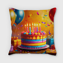 Подушка квадратная Радуга праздничного торта, цвет: 3D-принт