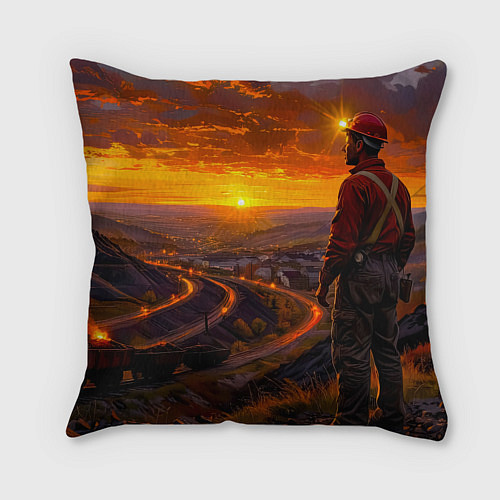Подушка квадратная Шахтёр на закате / 3D-принт – фото 2