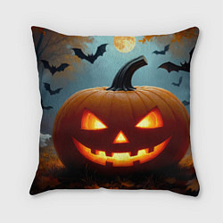 Подушка квадратная Хэллоуинский лес с тыквой, цвет: 3D-принт