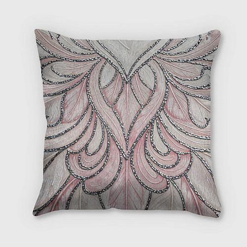 Подушка квадратная Нежно розовый орнамент из перьев / 3D-принт – фото 2