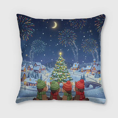 Подушка квадратная Лошадки в новогоднюю ночь / 3D-принт – фото 2