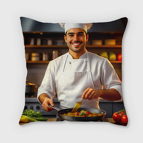 Подушка квадратная Шеф-повар в деле / 3D-принт – фото 2