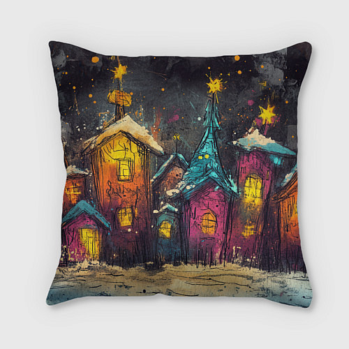 Подушка квадратная Красная огненная лошадь панк в городе / 3D-принт – фото 2