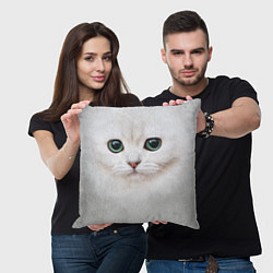 Подушка квадратная Белый котик, цвет: 3D-принт — фото 2