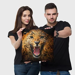 Подушка квадратная Рык леопарда, цвет: 3D-принт — фото 2