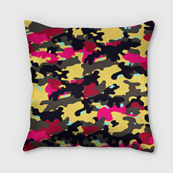 Подушка квадратная Камуфляж: желтый/черный/розовый, цвет: 3D-принт