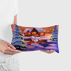 Подушка-антистресс Тигр на фоне новогоднего домика, цвет: 3D-принт — фото 2