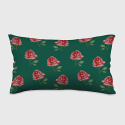Подушка-антистресс Ярко красные розы на темно-зеленом фоне
