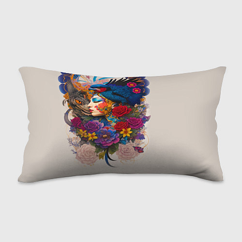 Подушка-антистресс Профиль девушки с птицей - татуировка / 3D-принт – фото 2