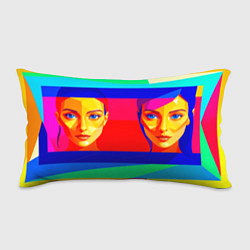 Подушка-антистресс Две голубоглазые девушки в прямоугольной рамке, цвет: 3D-принт