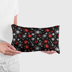Подушка-антистресс Белые и красные снежинки на черном фоне - нейросет, цвет: 3D-принт — фото 2