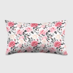 Подушка-антистресс Розовые розы и серые листочки - паттерн, цвет: 3D-принт