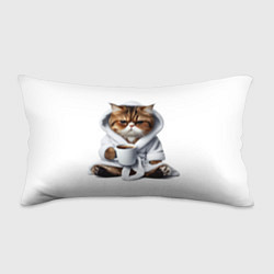 Подушка-антистресс Котик в халате и кофе, цвет: 3D-принт