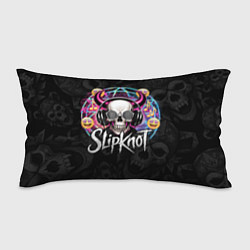 Подушка-антистресс Slipknot на фоне черепа демона с рогами в очках