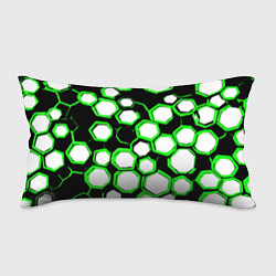 Подушка-антистресс Бело-зелёные шестиугольники на чёрном фоне