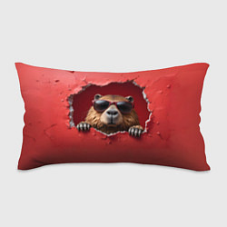 Подушка-антистресс Капибара на красном фоне