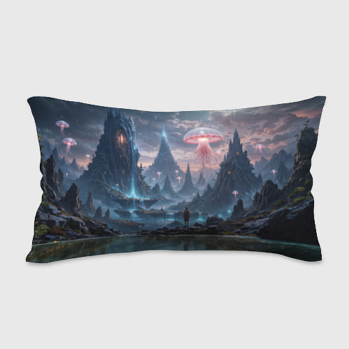 Подушка-антистресс Фантастический мир с медузами и озеро у гор / 3D-принт – фото 2