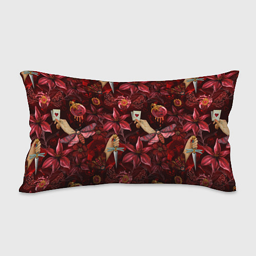Подушка-антистресс Бордовая готика с сердцем, лилиями и мотыльками / 3D-принт – фото 2