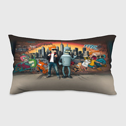 Подушка-антистресс Фрай и Бендер на фоне стены с граффити