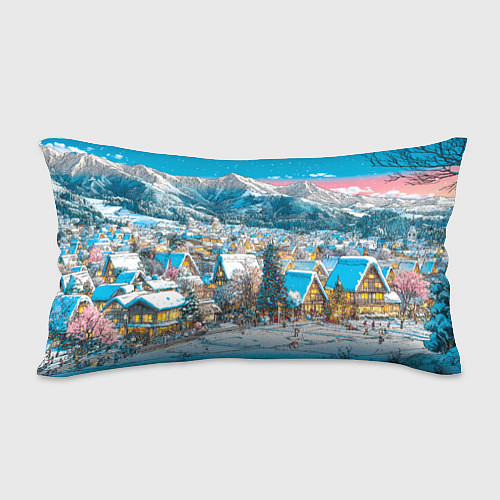 Подушка-антистресс Новогодняя деревушка в горах / 3D-принт – фото 2