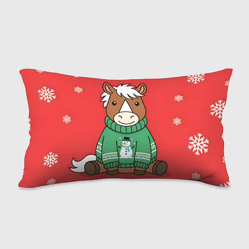Подушка-антистресс Новогодняя лошадка в зеленом свитере / 3D-принт – фото 2