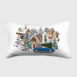 Подушка-антистресс Машина стоит рядом с украшенными домами перед Новы, цвет: 3D-принт