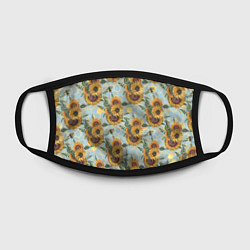 Маска для лица Подсолнухи и пчёлы на голубом, цвет: 3D-принт — фото 2