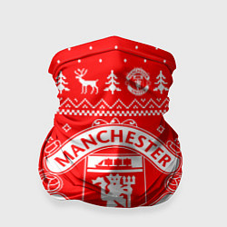 Бандана-труба FC Manchester United: Новогодний узор, цвет: 3D-принт