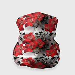 Бандана-труба Красные абстрактные цветы, цвет: 3D-принт