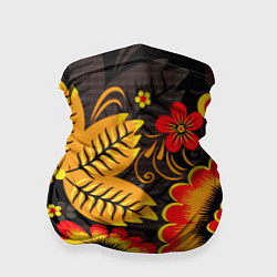 Бандана-труба Хохломская Роспись Цветы На Тёмном Фоне, цвет: 3D-принт