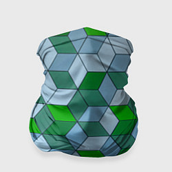 Бандана-труба Зелёные и серые абстрактные кубы с оптической иллю, цвет: 3D-принт