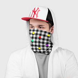 Бандана-труба Черно-белая клетка с цветными квадратами, цвет: 3D-принт — фото 2