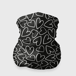 Бандана-труба Белые сердечки на черном фоне, цвет: 3D-принт