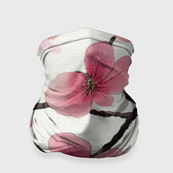 Бандана-труба Цветы и ветви японской сакуры - текстура холста, цвет: 3D-принт