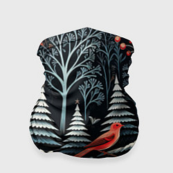 Бандана-труба Новогодний лес и птицы, цвет: 3D-принт