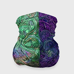Бандана-труба Вьющийся узор фиолетовый и зелёный, цвет: 3D-принт