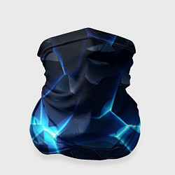 Бандана-труба Синий неоновый разлом черной абстракции, цвет: 3D-принт