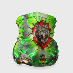 Бандана-труба Волки из зеленого паттерна, цвет: 3D-принт