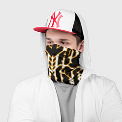 Бандана-труба Техно белые линии с жёлтой обводкой на чёрном фоне, цвет: 3D-принт — фото 2