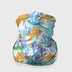Бандана-труба Золотая рыбка и кораллы акварельные, цвет: 3D-принт