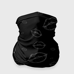 Бандана-труба Паттерн серый контур губ на чёрном - lips black, цвет: 3D-принт