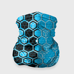 Бандана-труба Техно-киберпанк шестиугольники голубой и чёрный, цвет: 3D-принт