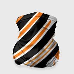 Бандана-труба Чёрно-оранжевые полосы на белом фоне, цвет: 3D-принт