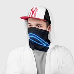 Бандана-труба Неоновые голубые волны на черном фоне, цвет: 3D-принт — фото 2